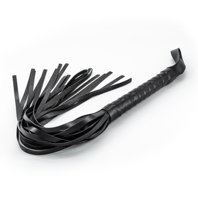 chicote preto de couro com tiras e cabo texturizado