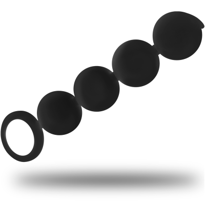 Conjunto de quatro bolas negras de silicone ligadas em sequência com um anel numa extremidade