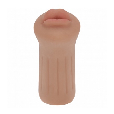 Produto sex shop formato boca cor bege em fundo branco