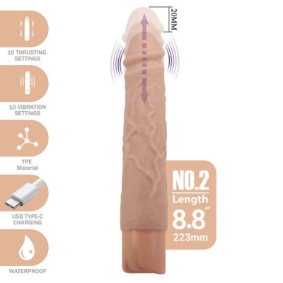 Vibrador realista cor de pele com textura, 8,8 polegadas, USB tipo-C, à prova de água