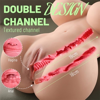 Moldagem anatómica de silicone com dupla entrada texturizada para uso íntimo