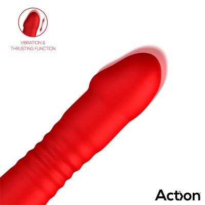 Vibrador vermelho com textura e função de vibração e movimento