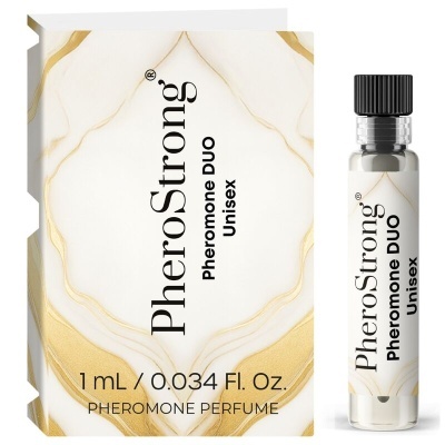 Frasco pequeno de perfume com rótulo branco e dourado e caixa com o mesmo design