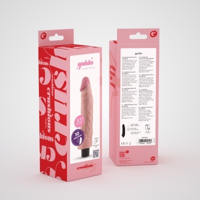 Embalagem de vibrador realista guido cor pele com indicação de 10 modos de vibração e 8,5 polegadas