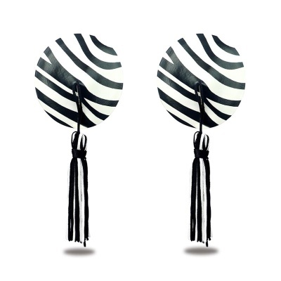 Tampas de mamilos redondas em padrão zebra com tassel preto