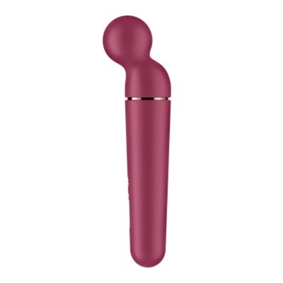 Vibrador vinho com cabeça arredondada curva e detalhes prateados