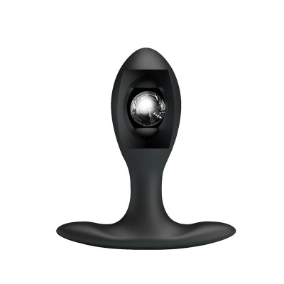 Plug anal preto com esfera prateada central isolado em fundo branco
