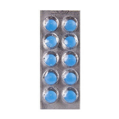 Blister pack com comprimidos azuis redondos
