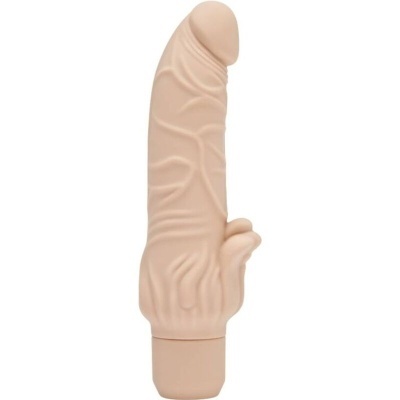 Vibrador cor de pele com textura realista e base cilíndrica