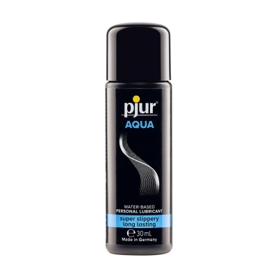 Frasco preto de lubrificante pessoal pjur AQUA 30 mL.