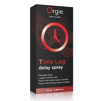 Embalagem preta e vermelha de spray Time Lag delay spray, 25 ml