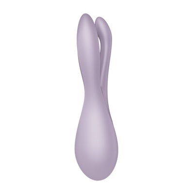 Vibrador duo lilás em silicone com duas extremidades curvas