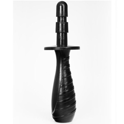 Objeto preto de plástico com forma cilíndrica e relevo em espiral