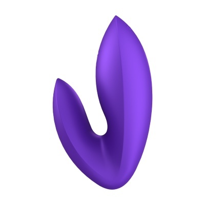 Vibrador roxo em silicone com duas pontas curvas