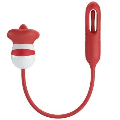 Dispositivo vermelho e branco em silicone com botão de ligar