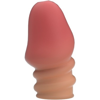 Produto de silicone rosa e bege com textura lisa sobre fundo branco