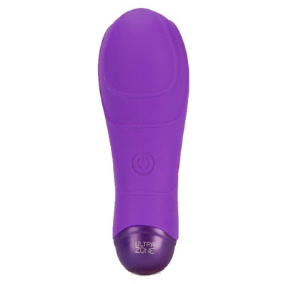 Produto roxo em silicone com botão e inscrição Ultra Zone