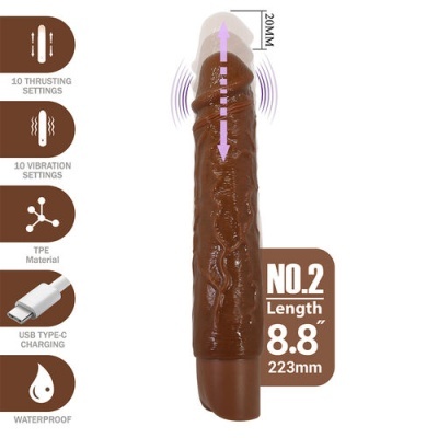 Vibrador castanho realista com textura e recarregável USB tipo C