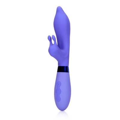 Vibrador roxo anatómico em silicone com duas hastes pequenas