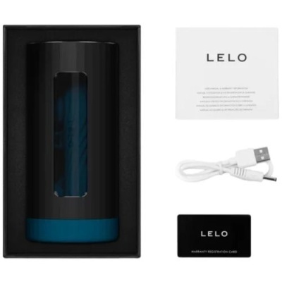 Dispositivo preto e azul com cabo USB e cartões de garantia e instruções
