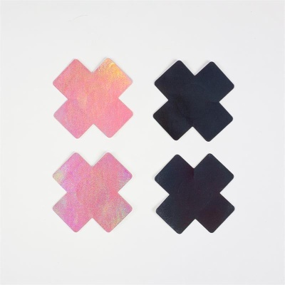 Quatro pastas em forma de cruz rosa iridescente e preto