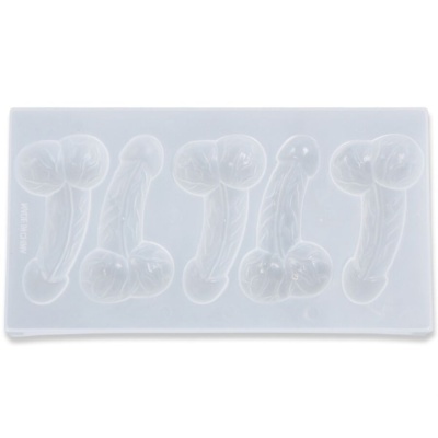 Forma de silicone translúcida com cinco moldes em forma de pênis