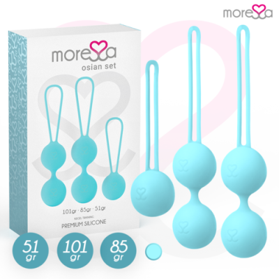 Conjunto de bolas de treino Kegel em silicone azul claro moresxa em caixa
