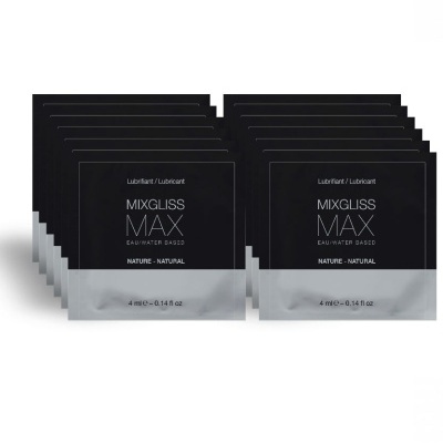 Pacotes individuais de lubrificante MIXGLISS MAX base água preto e cinza