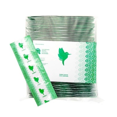 Pacote de preservativos Colibri natural extra lubrificado branco e verde