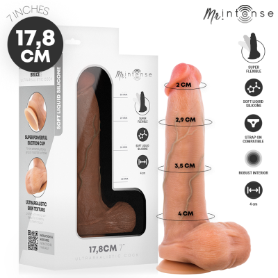 Prótese peniana ultrarrealista de silicone líquido macio com ventosa e medidas detalhadas