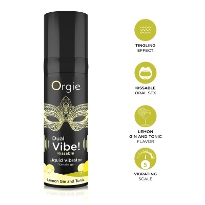Frasco de gel íntimo líquido vibrador com design preto e amarelo