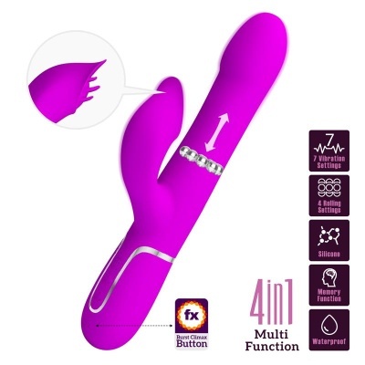 Vibrador roxo multimodo com pérola móvel e várias configurações