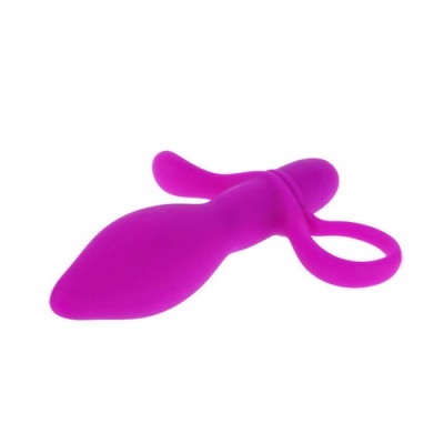Vibrador rosa em silicone com alça circular e parte alongada