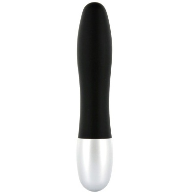 Vibrador preto e prata com superfície lisa