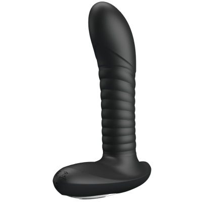 Vibrador preto de silicone com textura enrrugada e base larga