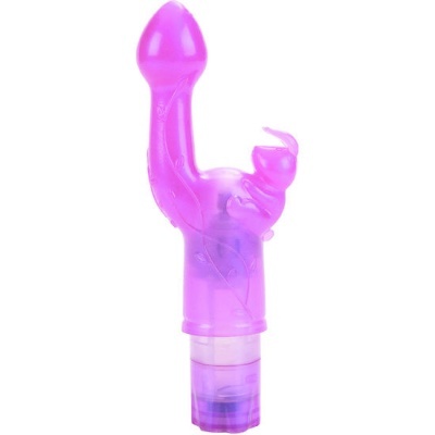 vibrador roxo translúcido em fundo branco