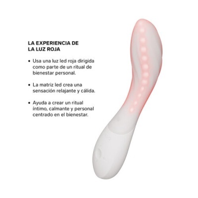 Dispositivo branco com luzes LED vermelhas e texto em espanhol sobre luz vermelha