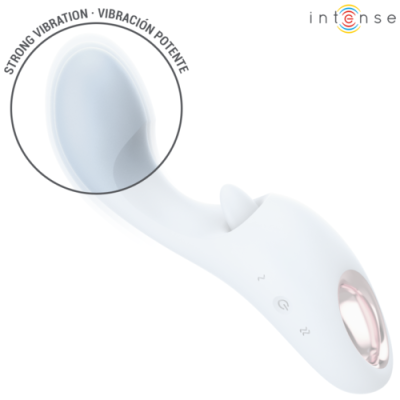 Vibrador branco curvo com detalhes rosa dourado e selo de vibração potente
