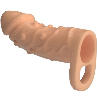 Produto texturizado cor pele com anel circular na base e abertura, fundo branco