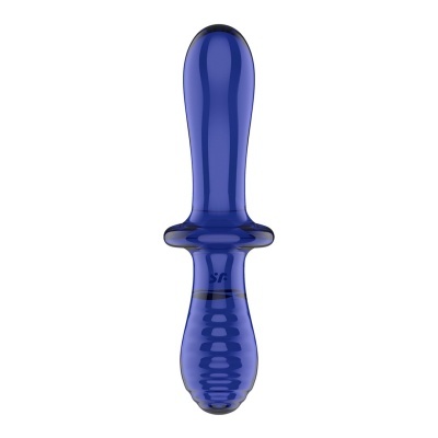 Plug anal de vidro azul com base circular e corpo texturizado