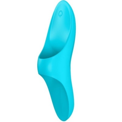 Produto azul curvo de silicone com símbolo de botão de energia