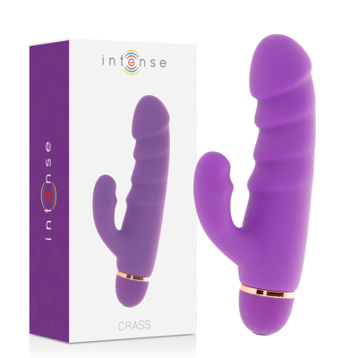 Vibrador roxo com textura ondulada e embalagem