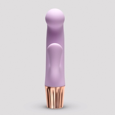 Produto em silicone cor de lilás com base metálica cor cobre
