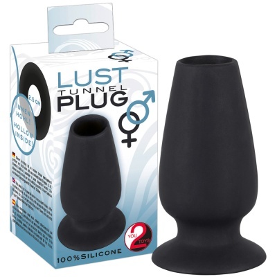 Plug sexual preto em silicone com embalagem visível