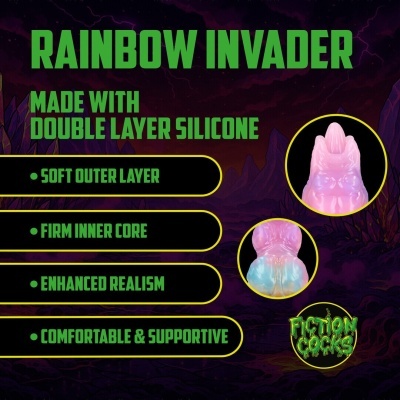 Imagem promocional do produto RAINBOW INVADER em silicone de dupla camada da marca FICTION COCKS