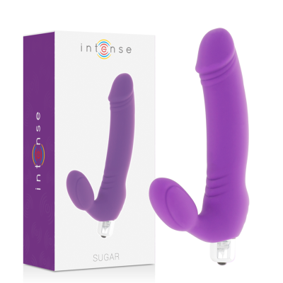 Vibrador roxo em silicone com embalagem branca e roxa