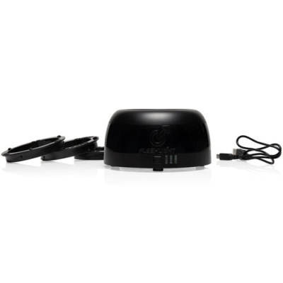 Base de carga preta com discos e cabo USB