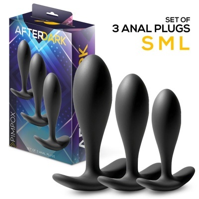 Conjunto de 3 plugs anais pretos tamanhos SML com embalagem