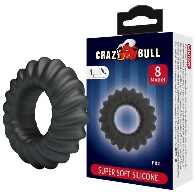 Anel ondulado preto de silicone super suave com embalagem azul da marca Crazy Bull
