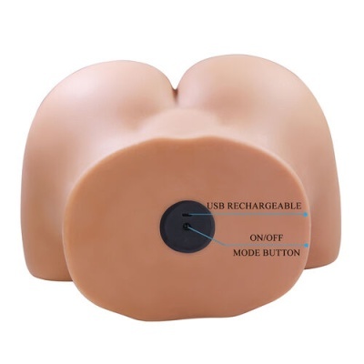 Produto em silicone com formato anatómico e botões USB RECHARGEABLE, ON/OFF, MODE BUTTON